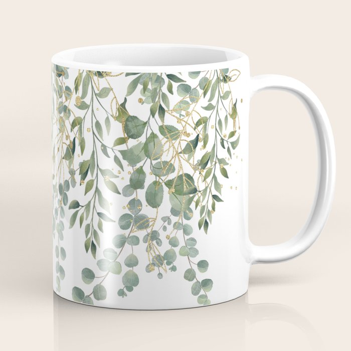 Gold And Green Eucalyptus Leaves Coffee Mug Gallery Image 1