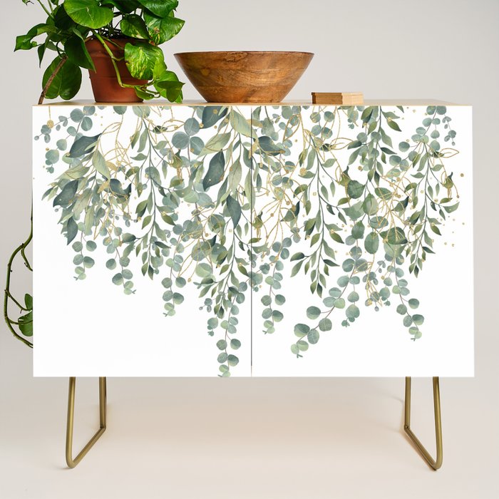Gold And Green Eucalyptus Leaves Credenza Gallery Image 1