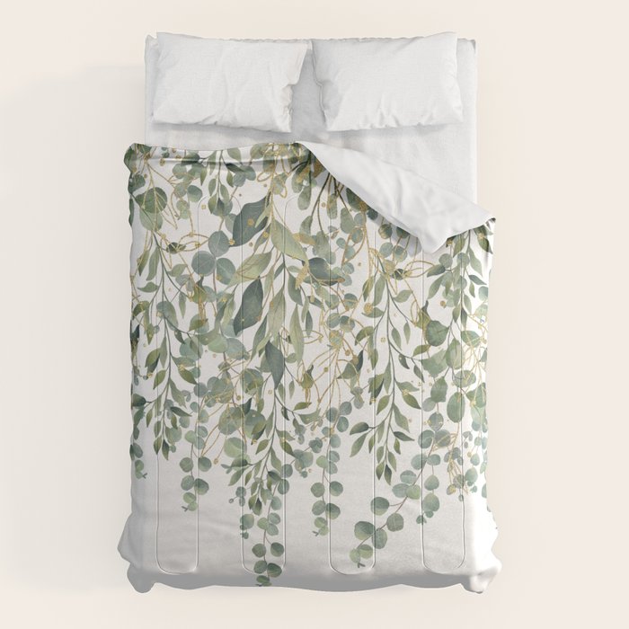 Gold And Green Eucalyptus Leaves Comforter Gallery Image 6
