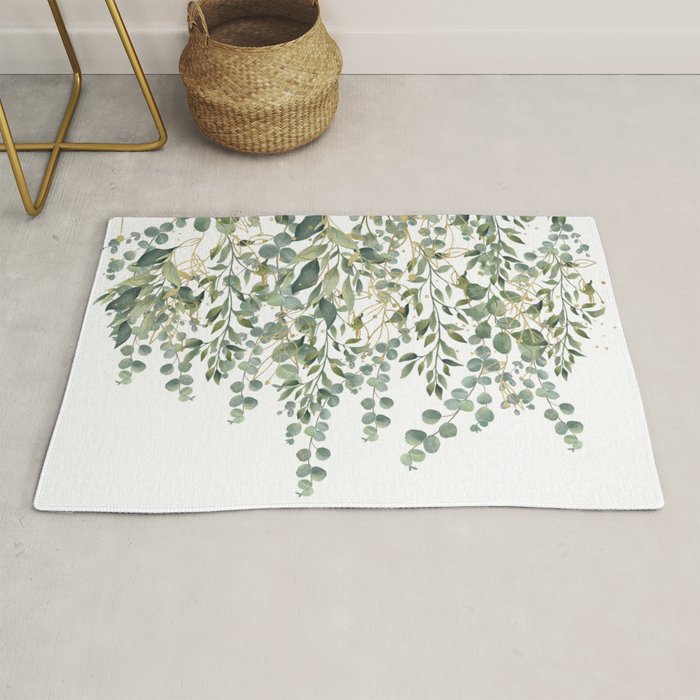 Gold And Green Eucalyptus Leaves Rug Gallery Image 1