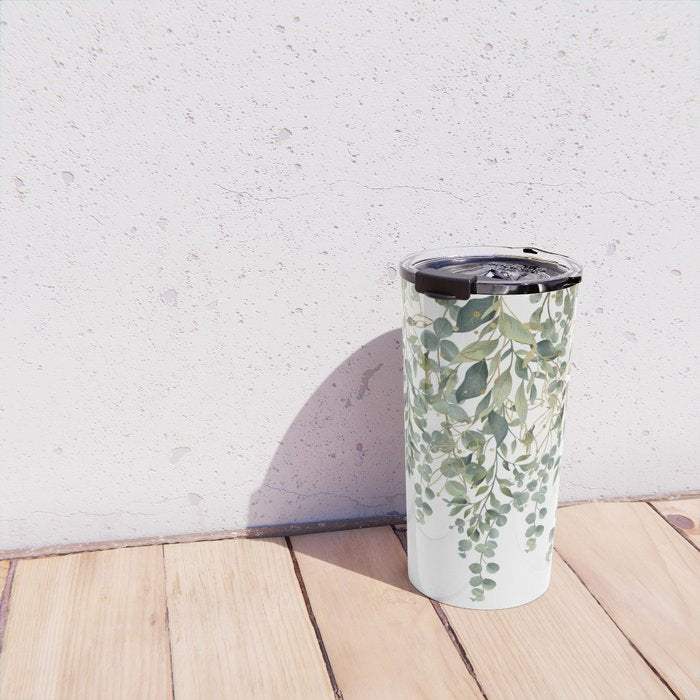 Gold And Green Eucalyptus Leaves Travel Mug Gallery Image 4