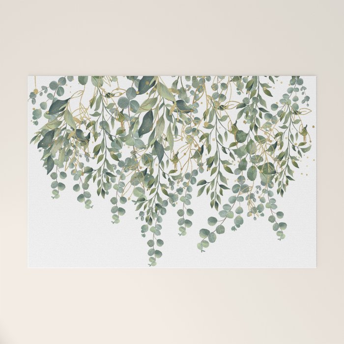 Gold And Green Eucalyptus Leaves Welcome Mat Gallery Image 1