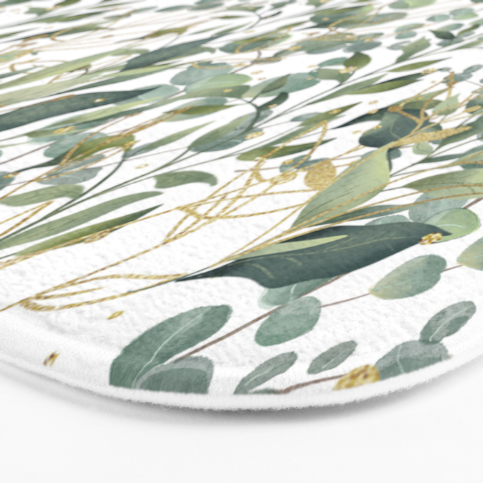 Gold And Green Eucalyptus Leaves Bath Mat Gallery Image 3