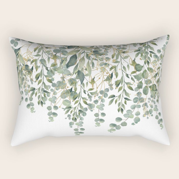 Gold And Green Eucalyptus Leaves Rectangular Pillow Gallery Image 2