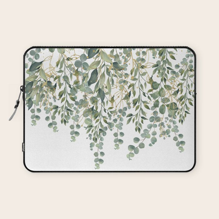 Gold And Green Eucalyptus Leaves Laptop Sleeve Gallery Image 1