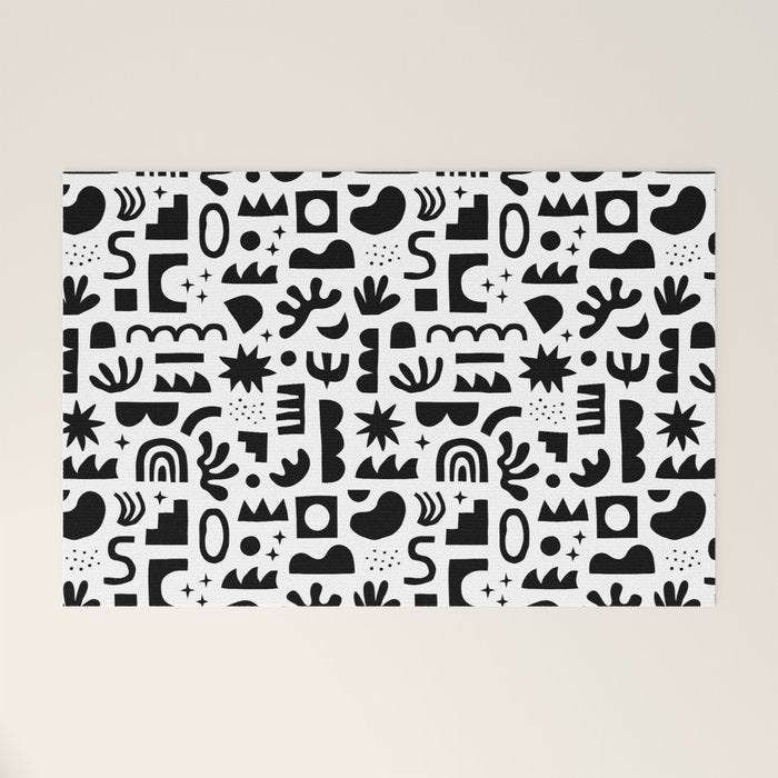 Black and white abstract organic shape pattern Welcome Mat Gallery Image 1