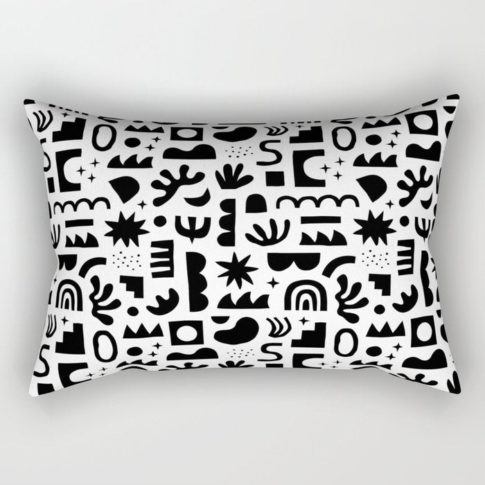 Black and white abstract organic shape pattern Rectangular Pillow Gallery Image 2