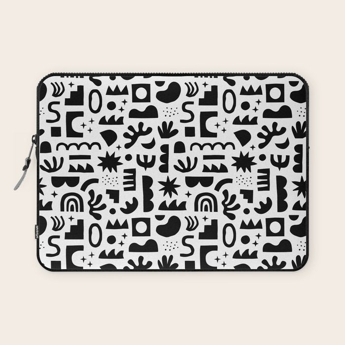 Black and white abstract organic shape pattern Laptop Sleeve Gallery Image 1
