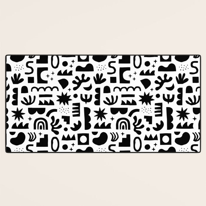 Black and white abstract organic shape pattern Desk Mat Gallery Image 3