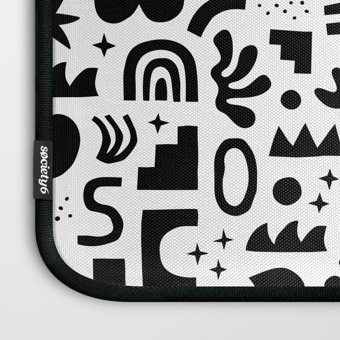 Black and white abstract organic shape pattern Laptop Sleeve Gallery Image 3