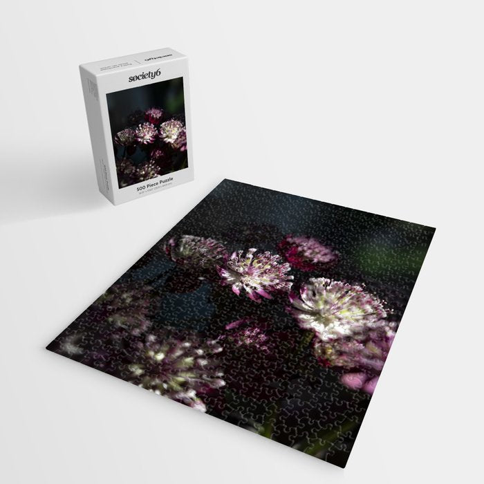 Full moon forest - still life dark astrantia major flowers - deep purple fall nature photography. Jigsaw Puzzle Gallery Image 2