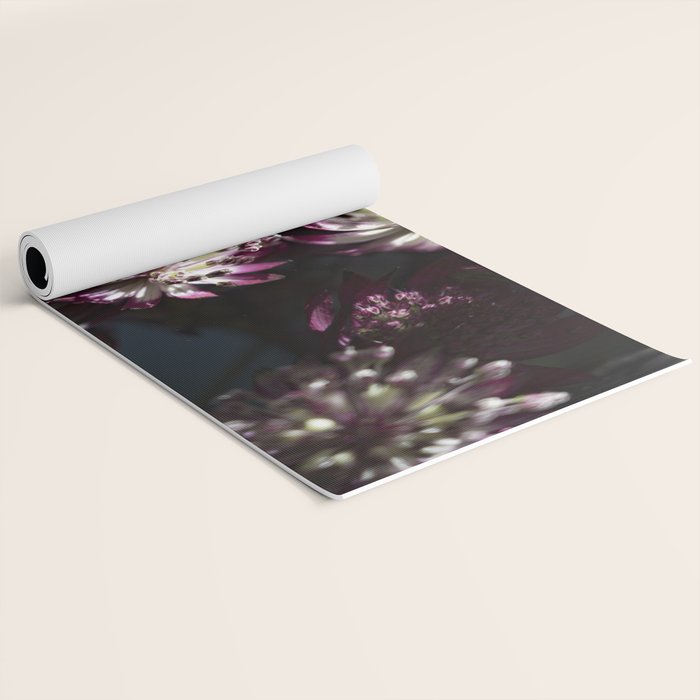 Full moon forest - still life dark astrantia major flowers - deep purple fall nature photography. Yoga Mat Gallery Image 2