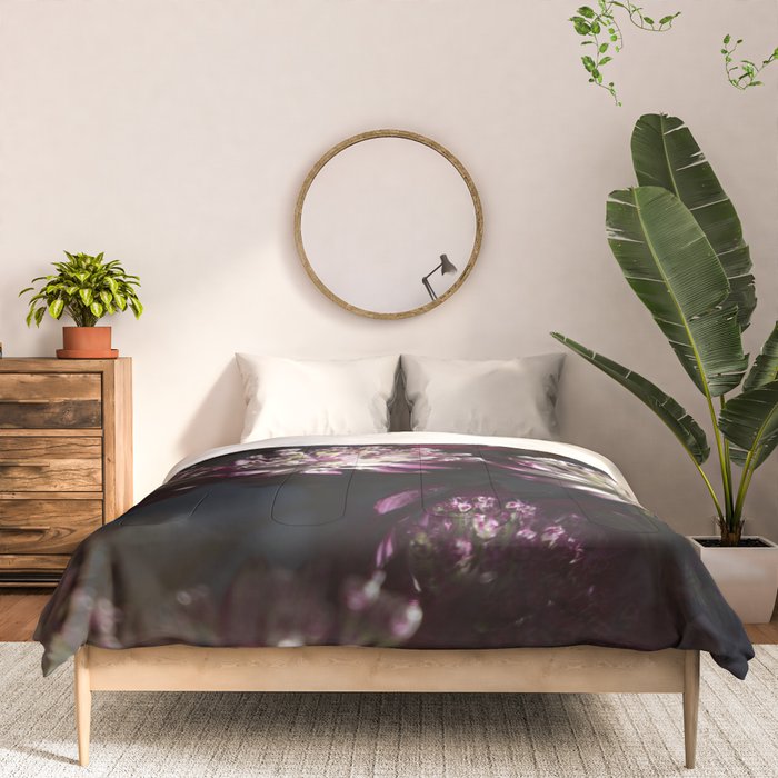 Full moon forest - still life dark astrantia major flowers - deep purple fall nature photography. Comforter Gallery Image 3
