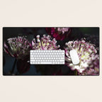 Full moon forest - still life dark astrantia major flowers - deep purple fall nature photography. Desk Mat Gallery Image 1
