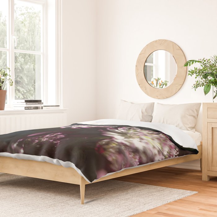 Full moon forest - still life dark astrantia major flowers - deep purple fall nature photography. Duvet Cover Gallery Image 2