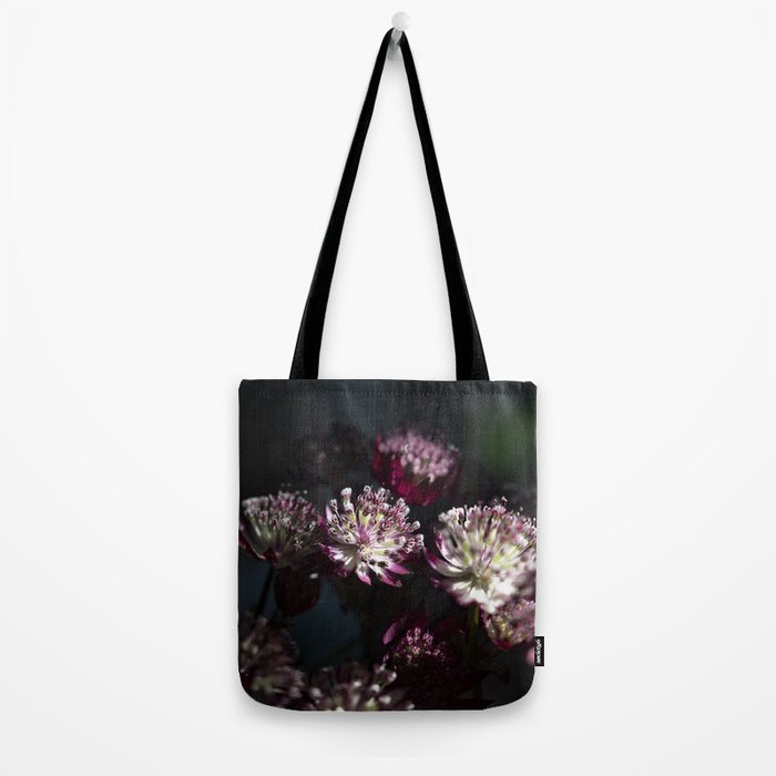 Full moon forest - still life dark astrantia major flowers - deep purple fall nature photography. Tote Bag Gallery Image 2