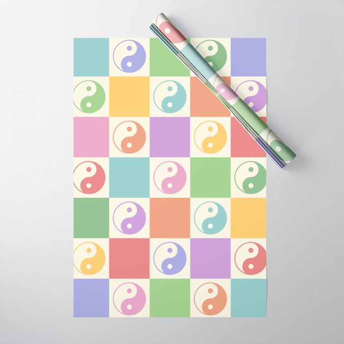 Colorful Yin Yang Checkered Pattern Wrapping Paper Gallery Image 1