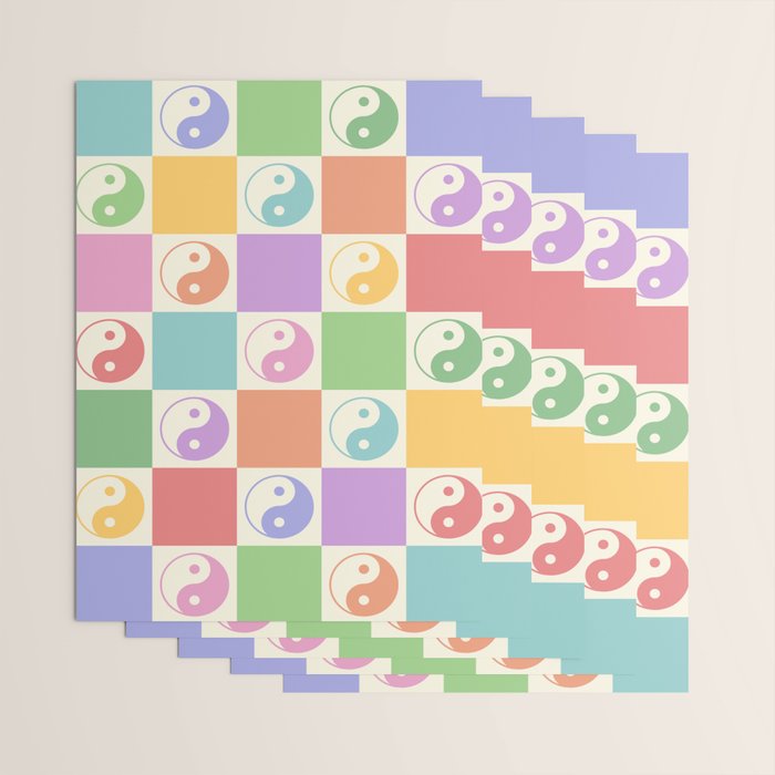 Colorful Yin Yang Checkered Pattern Wrapping Paper Gallery Image 3