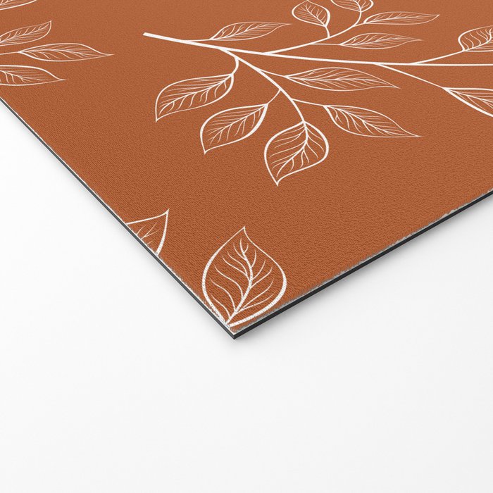 Delicate White Leaves and Branch on a Rust Orange Background Welcome Mat Gallery Image 2