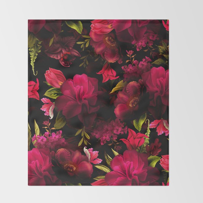 Vintage & Shabby Chic - Dark Red Antique Night Roses Botanical Garden Throw Blanket Gallery Image 2