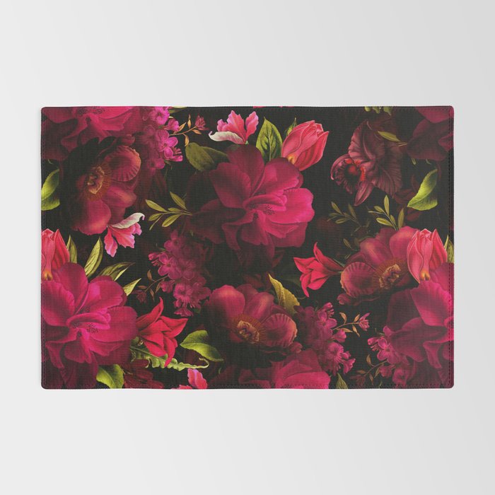Vintage & Shabby Chic - Dark Red Antique Night Roses Botanical Garden Rug Gallery Image 2