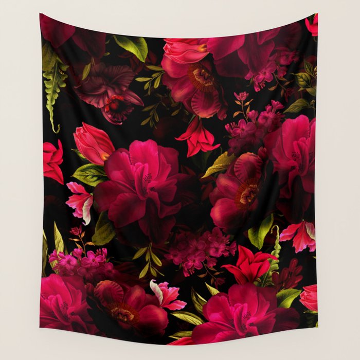 Vintage & Shabby Chic - Dark Red Antique Night Roses Botanical Garden Wall Tapestry Gallery Image 4