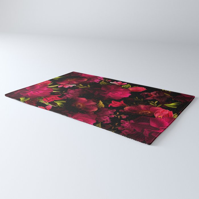 Vintage & Shabby Chic - Dark Red Antique Night Roses Botanical Garden Rug Gallery Image 3