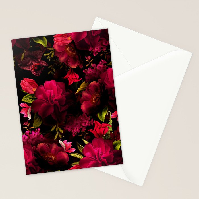 Vintage & Shabby Chic - Dark Red Antique Night Roses Botanical Garden Stationery Card Gallery Image 2