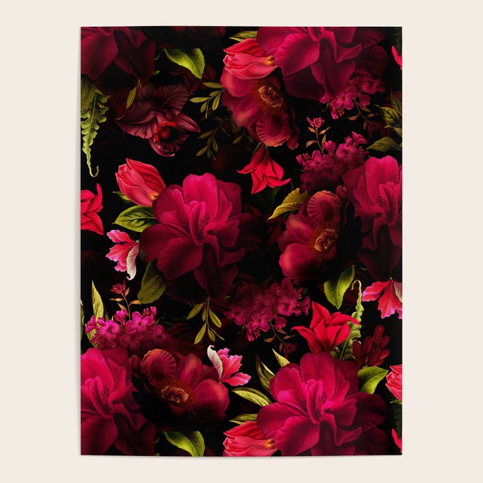 Vintage & Shabby Chic - Dark Red Antique Night Roses Botanical Garden Poster Gallery Image 4