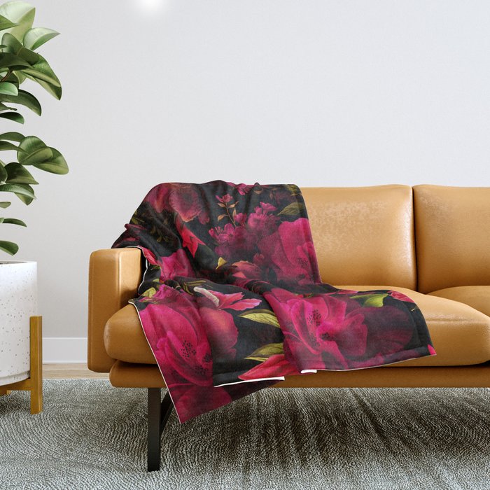 Vintage & Shabby Chic - Dark Red Antique Night Roses Botanical Garden Throw Blanket Gallery Image 1