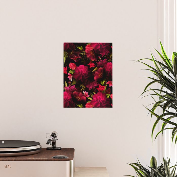 Vintage & Shabby Chic - Dark Red Antique Night Roses Botanical Garden Poster Gallery Image 2