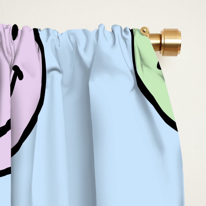 Pastel Blue Colorful Smiley Faces Window Curtain Gallery Image 2