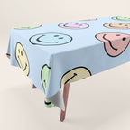 Pastel Blue Colorful Smiley Faces Tablecloth Gallery Image 1