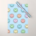Pastel Blue Colorful Smiley Faces Wrapping Paper Gallery Image 1
