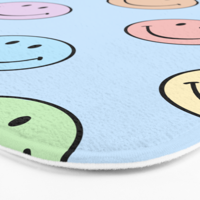 Pastel Blue Colorful Smiley Faces Bath Mat Gallery Image 3