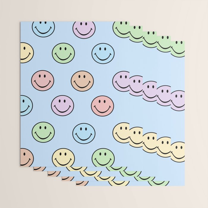 Pastel Blue Colorful Smiley Faces Wrapping Paper Gallery Image 3