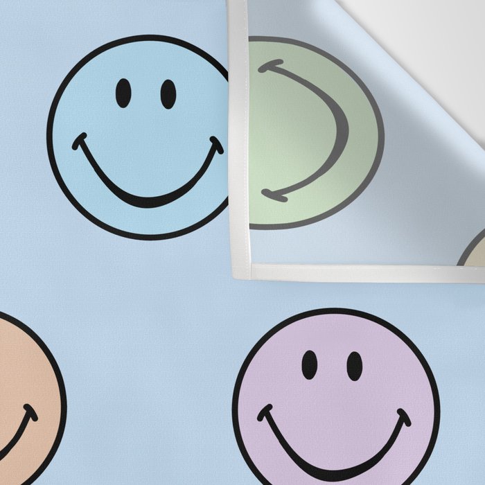 Pastel Blue Colorful Smiley Faces Wall Tapestry Gallery Image 3