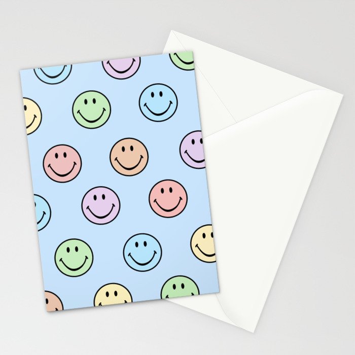 Pastel Blue Colorful Smiley Faces Stationery Card Gallery Image 2