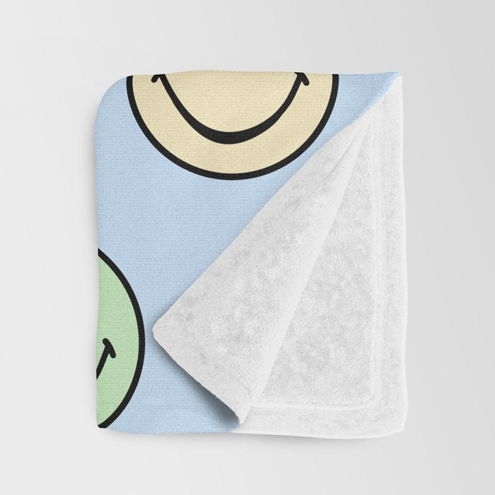 Pastel Blue Colorful Smiley Faces Throw Blanket Gallery Image 3