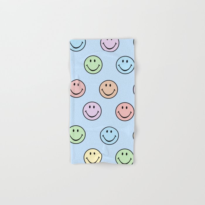 Pastel Blue Colorful Smiley Faces Bath Towel Gallery Image 1