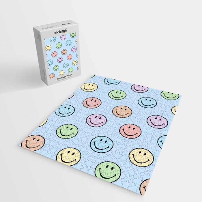 Pastel Blue Colorful Smiley Faces Jigsaw Puzzle Gallery Image 2