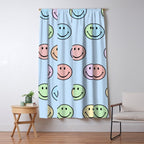 Pastel Blue Colorful Smiley Faces Window Curtain Gallery Image 5