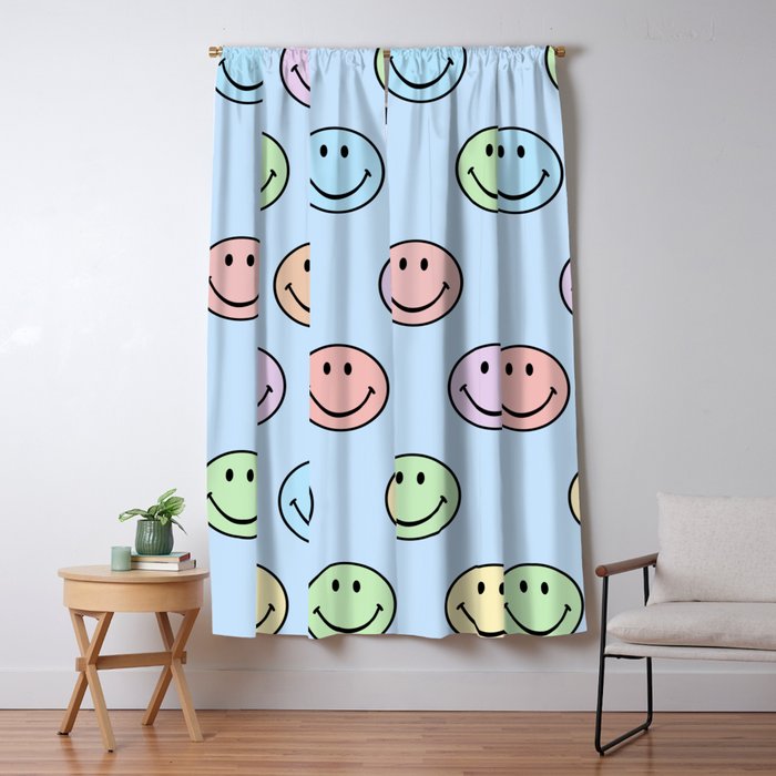 Pastel Blue Colorful Smiley Faces Window Curtain Gallery Image 5