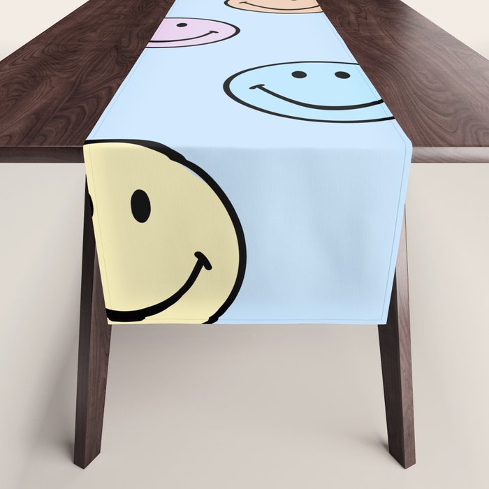 Pastel Blue Colorful Smiley Faces Table Runner Gallery Image 1