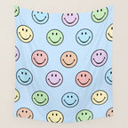 Pastel Blue Colorful Smiley Faces Wall Tapestry Gallery Image 4