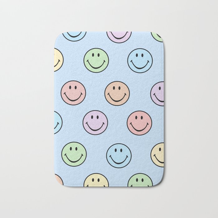 Pastel Blue Colorful Smiley Faces Bath Mat Gallery Image 1