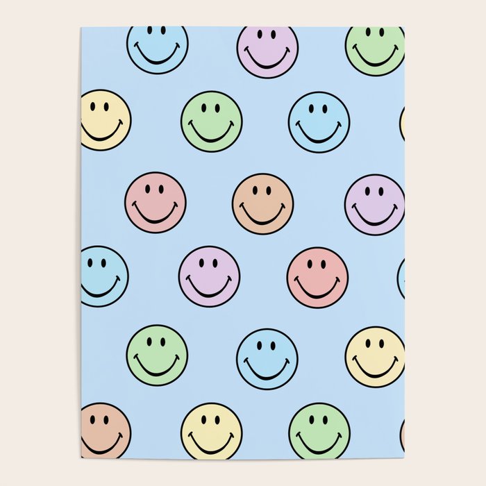 Pastel Blue Colorful Smiley Faces Poster Gallery Image 1