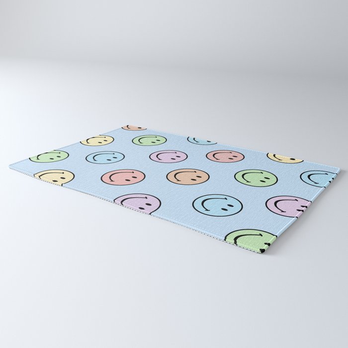Pastel Blue Colorful Smiley Faces Rug Gallery Image 3
