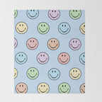 Pastel Blue Colorful Smiley Faces Throw Blanket Gallery Image 2