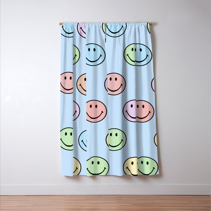 Pastel Blue Colorful Smiley Faces Window Curtain Gallery Image 3
